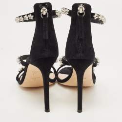 مملوكة مسبقًا Giuseppe Zanotti Black Suede Star Crystal Harmony Sandals Size 37
