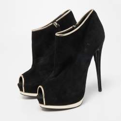 Giuseppe Zanotti Black Suede and Leather Ankle Boots Size 40
