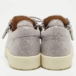 Pre Owned Giuseppe Zanotti Metallic Grey Suede Double Zip Low Top Sneakers Size 41