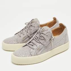 Pre Owned Giuseppe Zanotti Metallic Grey Suede Double Zip Low Top Sneakers Size 41