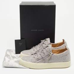 Pre Owned Giuseppe Zanotti Metallic Grey Suede Double Zip Low Top Sneakers Size 41