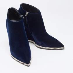 Giuseppe Zanotti Navy Blue Chain Link Ankle Boots Size 41