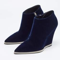 Giuseppe Zanotti Navy Blue Chain Link Ankle Boots Size 41