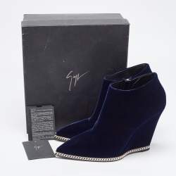 Giuseppe Zanotti Navy Blue Chain Link Ankle Boots Size 41