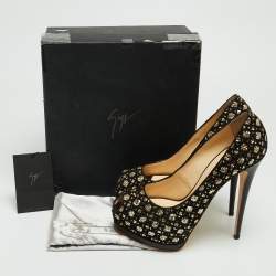 Giuseppe Zanotti Black/Gold Mesh and Glitter Platform Pumps Size 41