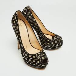 Giuseppe Zanotti Black/Gold Mesh and Glitter Platform Pumps Size 41