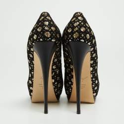 Giuseppe Zanotti Black/Gold Mesh and Glitter Platform Pumps Size 41