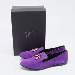 Giuseppe Zanotti Purple Suede Kevin Shark Tooth Tassel Smoking Slippers Size 41
