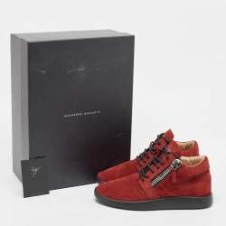 Gisueppe Zanotti Red Suede Double Zip Low Top Sneakers Size 38