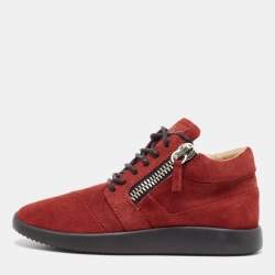 Gisueppe Zanotti Red Suede Double Zip Low Top Sneakers Size 38