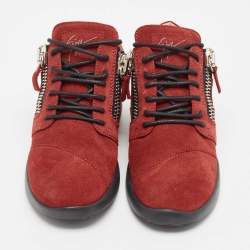 Gisueppe Zanotti Red Suede Double Zip Low Top Sneakers Size 38