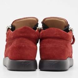 Gisueppe Zanotti Red Suede Double Zip Low Top Sneakers Size 38