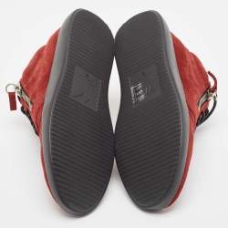 Gisueppe Zanotti Red Suede Double Zip Low Top Sneakers Size 38