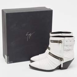 Giuseppe Zanotti White Quilted Leather Ankle Boots Size 37.5