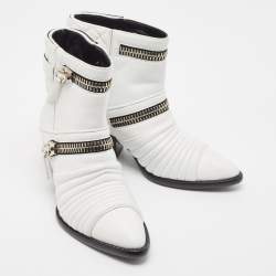 Giuseppe Zanotti White Quilted Leather Ankle Boots Size 37.5