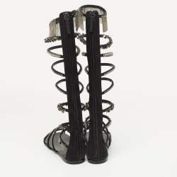 Pre Owned Giuseppe Zanotti Black Satin Embellished Gladiator Sandals Size 38
