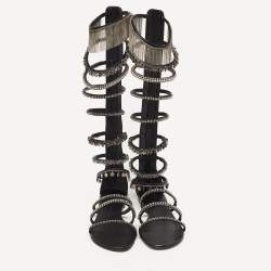 Pre Owned Giuseppe Zanotti Black Satin Embellished Gladiator Sandals Size 38