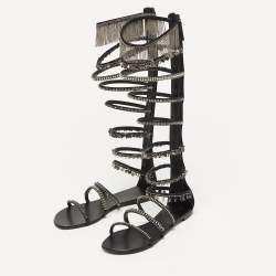 Pre Owned Giuseppe Zanotti Black Satin Embellished Gladiator Sandals Size 38