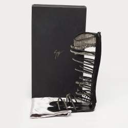 Pre Owned Giuseppe Zanotti Black Satin Embellished Gladiator Sandals Size 38