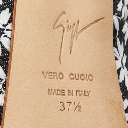 Pre Owned Giuseppe Zanotti Black/White Embroidered Canvas Sharon Peep Toe Pumps Size 37.5