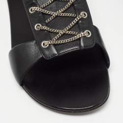 Giuseppe Zanotti Black Leather Roll Chain Flat Sandals Size 41