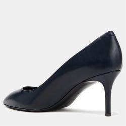 Pre Owned Giuseppe Zanotti Navy Blue Leather Mid Heel Pumps 37