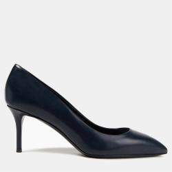 Pre Owned Giuseppe Zanotti Navy Blue Leather Mid Heel Pumps 37