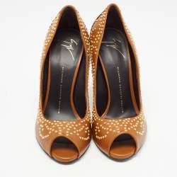 Giuseppe Zanotti Brown Leather Studded Peep Toe Pumps Size 38