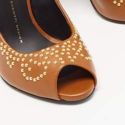 Giuseppe Zanotti Brown Leather Studded Peep Toe Pumps Size 38