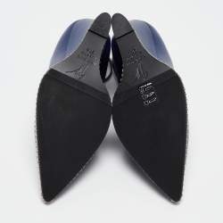 Giuseppe Zanotti Blue Leather Yvette Chain Wedge Pumps Size 37.5