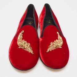 Pre Owned حذاء سموكينغ سليبرز جوسيبي زانتوي قطيفة حمراء مزخرف كريستال مقاس 38