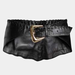 Giuseppe Zanotti Black Leather Metal Shark Tooth Wide Waist Belt