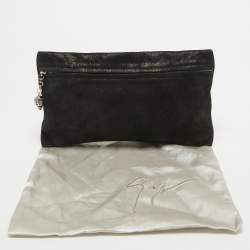 Giuseppe Zanotti Black Suede Skull Zip Clutch