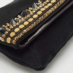Pre Owned Giuseppe Zanotti Black Suede Crystals Embellished Clutch