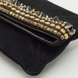 Pre Owned Giuseppe Zanotti Black Suede Crystals Embellished Clutch