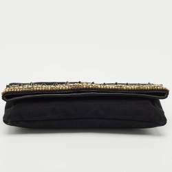 Pre Owned Giuseppe Zanotti Black Suede Crystals Embellished Clutch