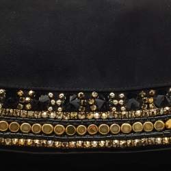 Pre Owned Giuseppe Zanotti Black Suede Crystals Embellished Clutch