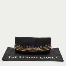 Pre Owned Giuseppe Zanotti Black Suede Crystals Embellished Clutch