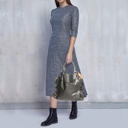 Pre Owned Giuseppe Zanotti Metallic Grey Leather Metal Handle Hobo