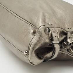 Pre Owned Giuseppe Zanotti Metallic Grey Leather Metal Handle Hobo