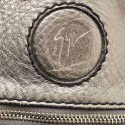 Pre Owned Giuseppe Zanotti Metallic Grey Leather Metal Handle Hobo