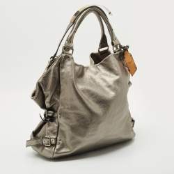 Pre Owned Giuseppe Zanotti Metallic Grey Leather Metal Handle Hobo