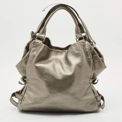 Pre Owned Giuseppe Zanotti Metallic Grey Leather Metal Handle Hobo