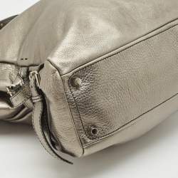 Pre Owned Giuseppe Zanotti Metallic Grey Leather Metal Handle Hobo