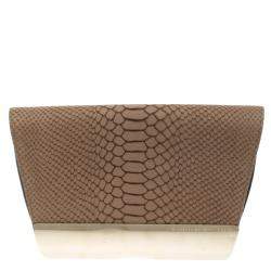 Giuseppe Zanotti Beige Python Embossed Suede Metal Trapezoid Clutch