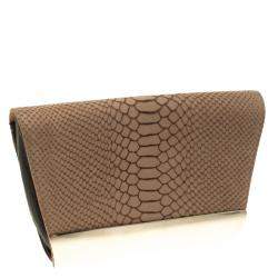 Giuseppe Zanotti Beige Python Embossed Suede Metal Trapezoid Clutch
