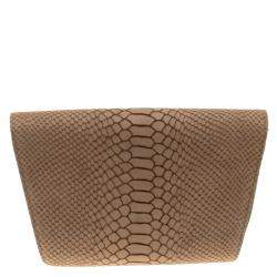 Giuseppe Zanotti Beige Python Embossed Suede Metal Trapezoid Clutch