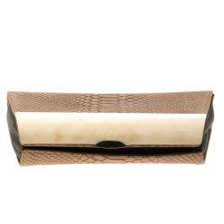 Giuseppe Zanotti Beige Python Embossed Suede Metal Trapezoid Clutch