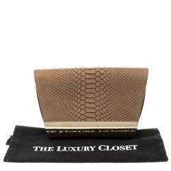 Giuseppe Zanotti Beige Python Embossed Suede Metal Trapezoid Clutch
