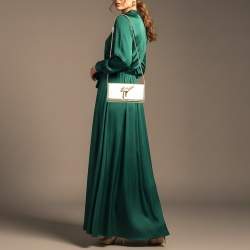 مملوكة مسبقًا حقيبة كلتش جوسيبي زانوتي جلد بنقشة جلد الثعبان الذهبي بغطاء وشعار وسلسلة